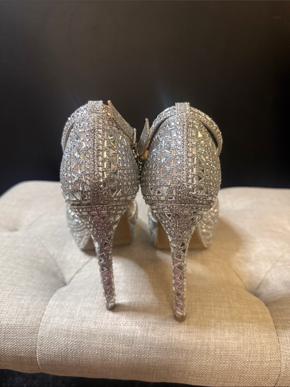 Thalia Sodi Silver Rhinestone T-Strap Platform Heels Size 8 - Picture 4 of 9
